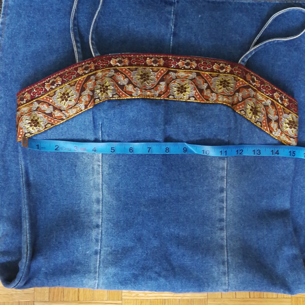 Vintage Blue Denim Slip Dress with Paisley Trim - Picture 6 of 10